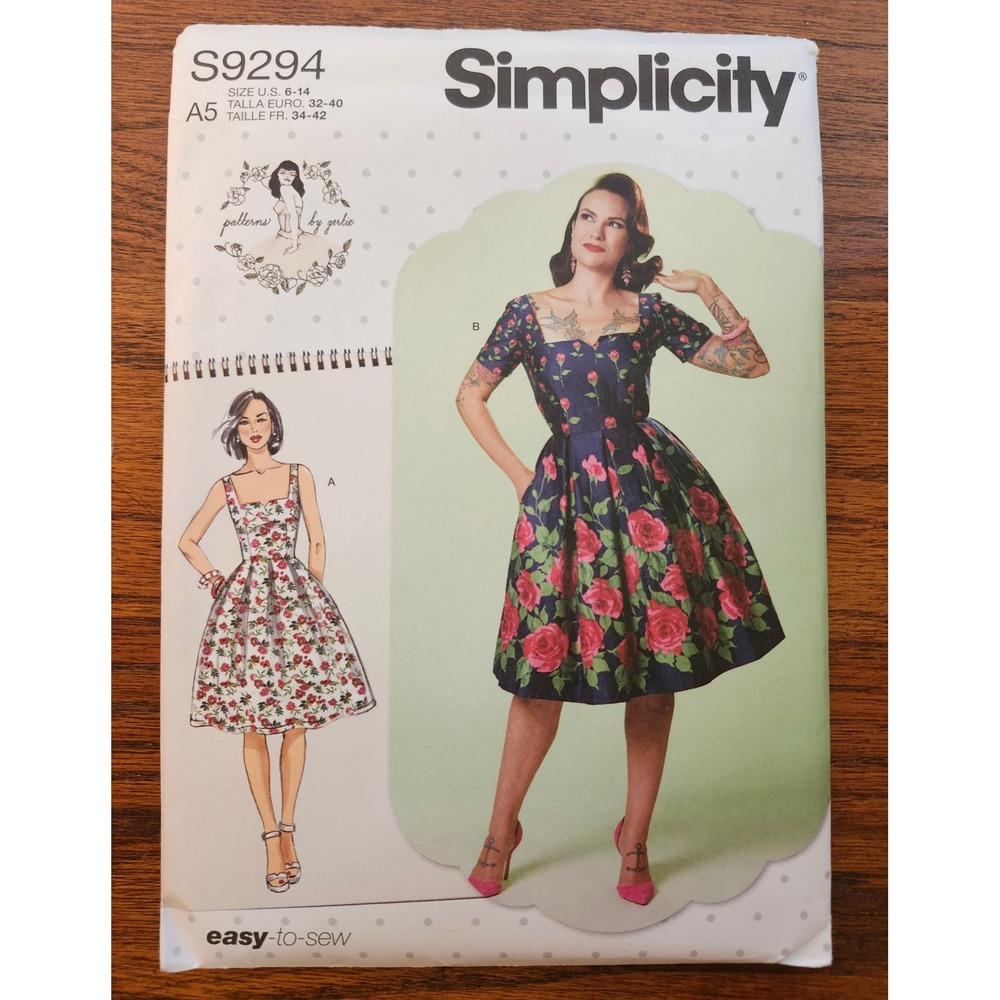 Simplicity S9294 Gertie Sewing Pattern Misses Dress Full Skirt Pockets Size 6-14